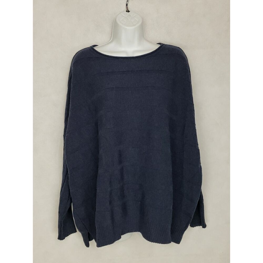 ISCHIKO/OSKA Striped Pullover Urbino Sweater size 2 Navy Blue Lagenlook Wool Top